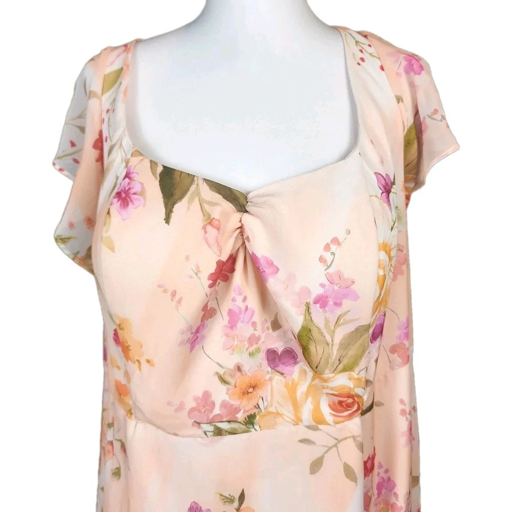 Azazie Formal Gown Dress Womens 20 22 Abstract Bouquet Floral Peach Pink Wedding